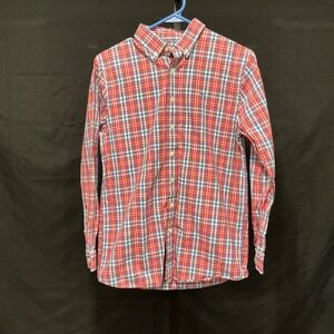 Vineyard Vines Kids Whale Shirt Plaid Button Down Long Sleeve Red Blue Size L